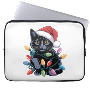 Black Cat-kerstlampjes Funny Cat Lover Laptop Sleeve