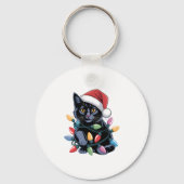 Black Cat-kerstlampjes Funny Cat Lover Sleutelhanger (Voorkant)
