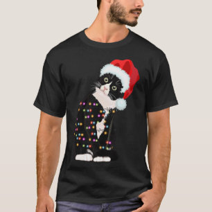 Black Cat Kerstlight Funny Cat Lover Christma T-shirt