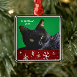 Black Cat Kerstmis 20XX Premium Square Ornament