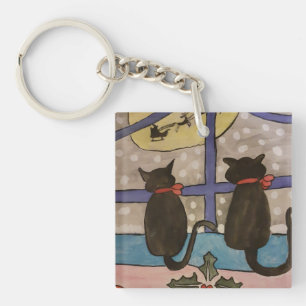 Black Cat Kerstmis Acrylic Key ring Sleutelhanger