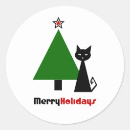 Black Cat Kerstmis Klassic Round Sticker