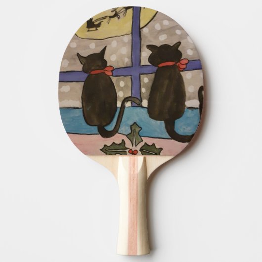 Black Cat Kerstmis Ping Pong Paddle Tafeltennisbatje (Voorkant)