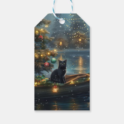 Black Cat kerstvakantie Cadeaulabel (Voorkant)