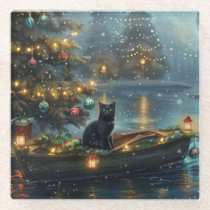 Black Cat kerstvakantie Glazen Onderzetter