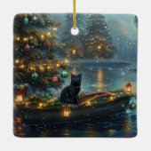 Black Cat kerstvakantie Keramisch Ornament (Achterkant)