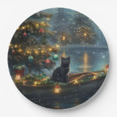 Black Cat kerstvakantie Papieren Bordje (Voorkant)