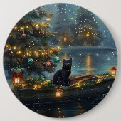 Black Cat kerstvakantie Ronde Button 6,0 Cm (Voorkant)