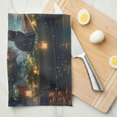 Black Cat kerstvakantie Theedoek (Quarter Fold)