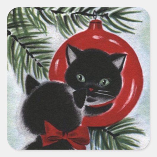 Black Cat Kerstvakantie Vierkante Sticker (Voorkant)