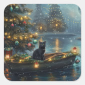 Black Cat kerstvakantie Vierkante Sticker (Voorkant)