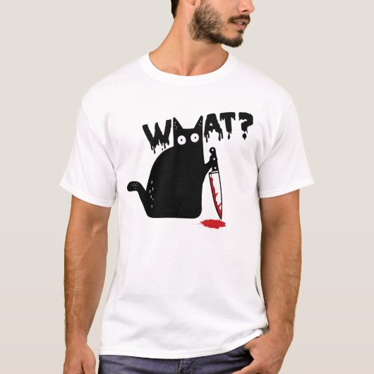 Black Cat Killer Ask What Halloween Knife Sarcasm T-shirt (Voorkant)