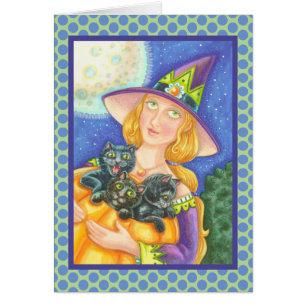 BLACK CAT KITTENS & WITCH WENSKAART Verse