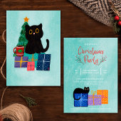 Black Cat Koffie Blauw Kerstfeest Uitnodiging