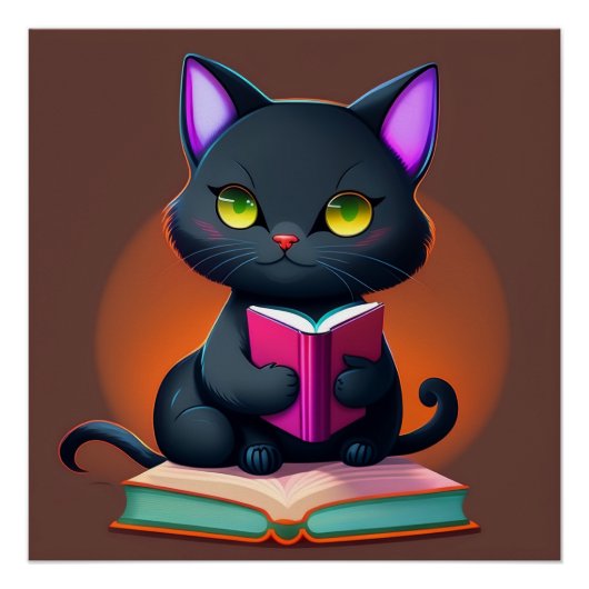 Black Cat Lire Un Poster De Livre (Devant)