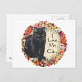 Black Cat Love Briefkaart (Voorkant / Achterkant)