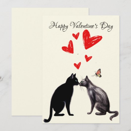 Black Cat Lover Hart Valentijnsdag Bedankkaart (Voorkant / Achterkant)