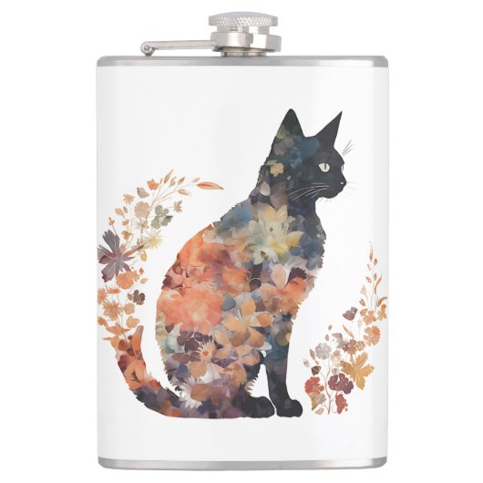 Black Cat Lover Kostuum Bloemen Scary Hallow Heupfles (Voorkant)