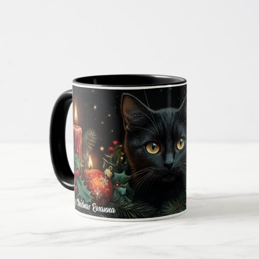 Black Cat Lovers kerst Mok voor familie en vriende (Voorkant links)