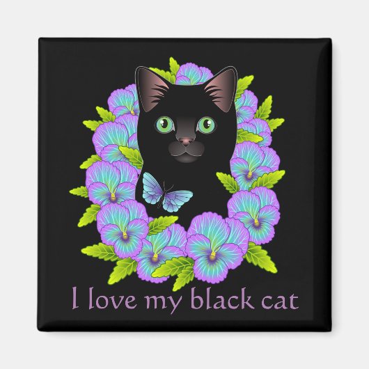 Black Cat Magic Good Luck Magnet - schattig & kleu Magneet (Voorkant)