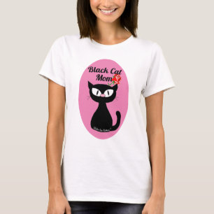 Black Cat mam Cute Cartoon Black Cat met Red Rose T-shirt