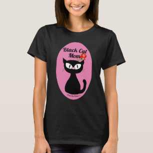 Black Cat mam Cute Cartoon Black Cat met Red Rose T-shirt