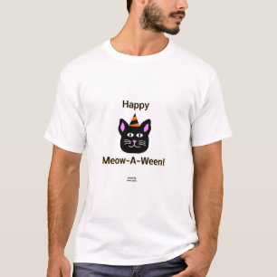 Black Cat Meow-A-Ween Mannen White Basic T Shirt