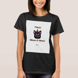 Black Cat Meow-A-Ween Vrouwen Zwart Basic T Shirt