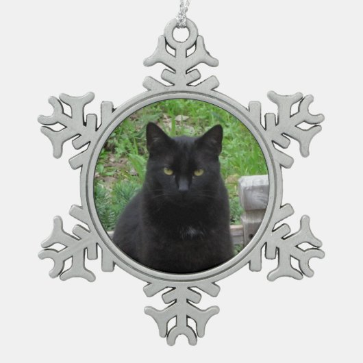 Black Cat met Green Eyes Ornament (Voorkant)