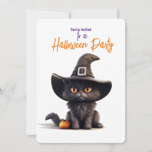 BLACK CAT met HEKSEN PET Halloween Party Kaart