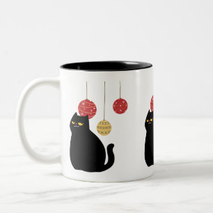 Black Cat met Kerst Ornamenten Mok