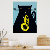 Black Cat met Trumpet Poster (Keuken)