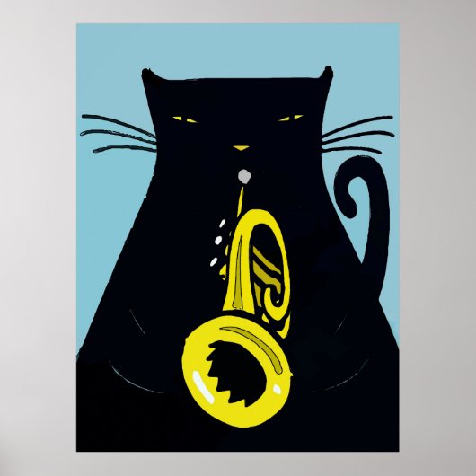 Black Cat met Trumpet Poster (Voorkant)