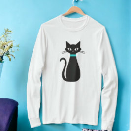 Black Cat Mid-Century Modern T-shirt met lange mou