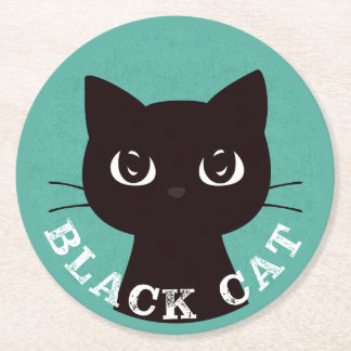 BLACK CAT | Minimalist Modern Pop Black Cat Ronde Kartonnen Onderzetter