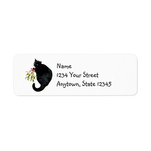 Black Cat Mistletoe Return Address Labels (Voorkant)