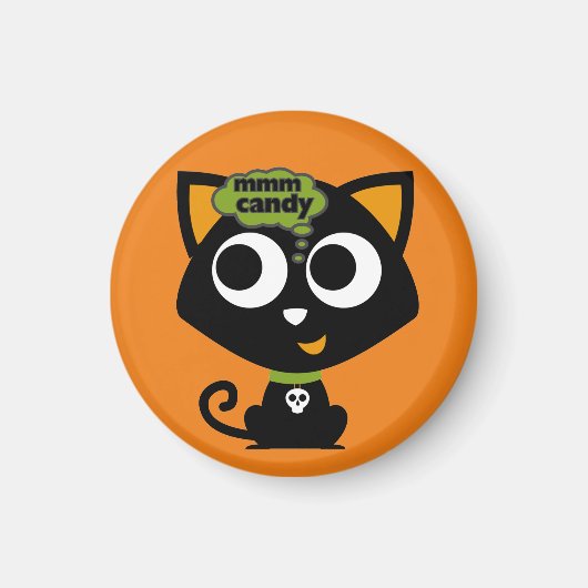 Black Cat Mmm Snoep Halloween Magneet (Voorkant)