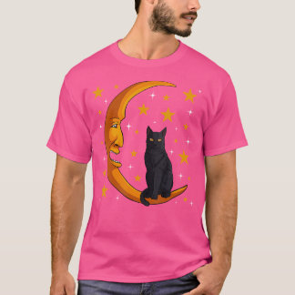 Black Cat Moon Kitten Lover Grappige Halvemaan Hui T-shirt