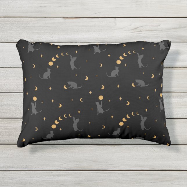Black Cat Moon Phases Accent Pillow Buitenkussen (Voorkant)