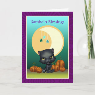 Black Cat Moon Samhain Blessings Wenskaart Kaart
