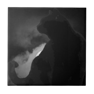 Black Cat Moonlight Silhouette Tegeltje