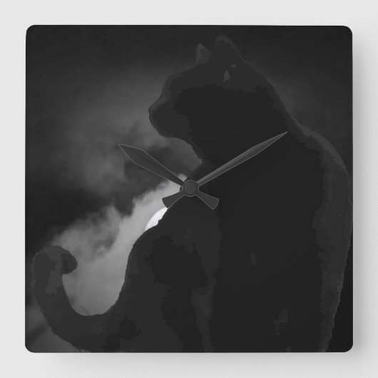 Black Cat Moonlight Silhouette Vierkante Klok (Voorkant)