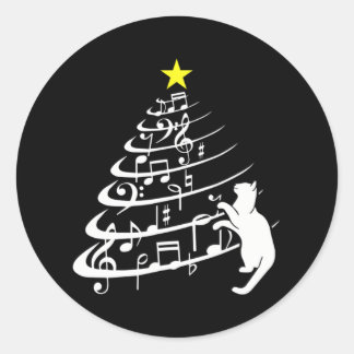 Black Cat Music Note: Kerstmuzikant feline Ronde Sticker