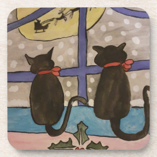 Black Cat Noël Dessous de verre en plastique dur
