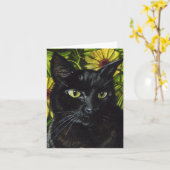 Black Cat Note Card Kaart (Gele Bloem)