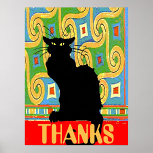 Black Cat on Abstract Wallpaper, edit text Poster