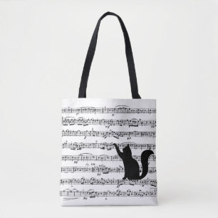 Black Cat On Bladmuziek Canvas tas