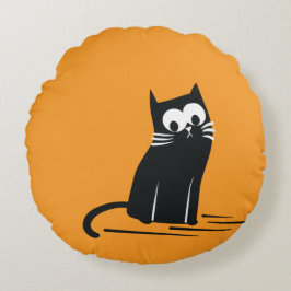 Black Cat on Orange – Kids Rond Kussen