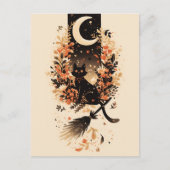 Black Cat on Witch’s Broom Under the Moon Briefkaart (Voorkant)