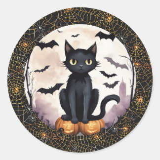 Black Cat op pompoenen en vleermuizen Halloween St Ronde Sticker